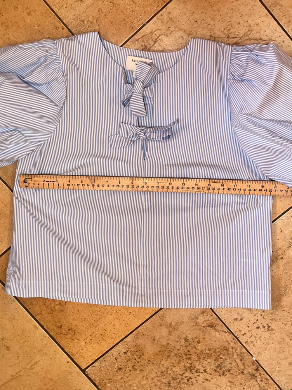 kate spade Blue and White Striped Puff Sleeve Top - Picture 4 of 7